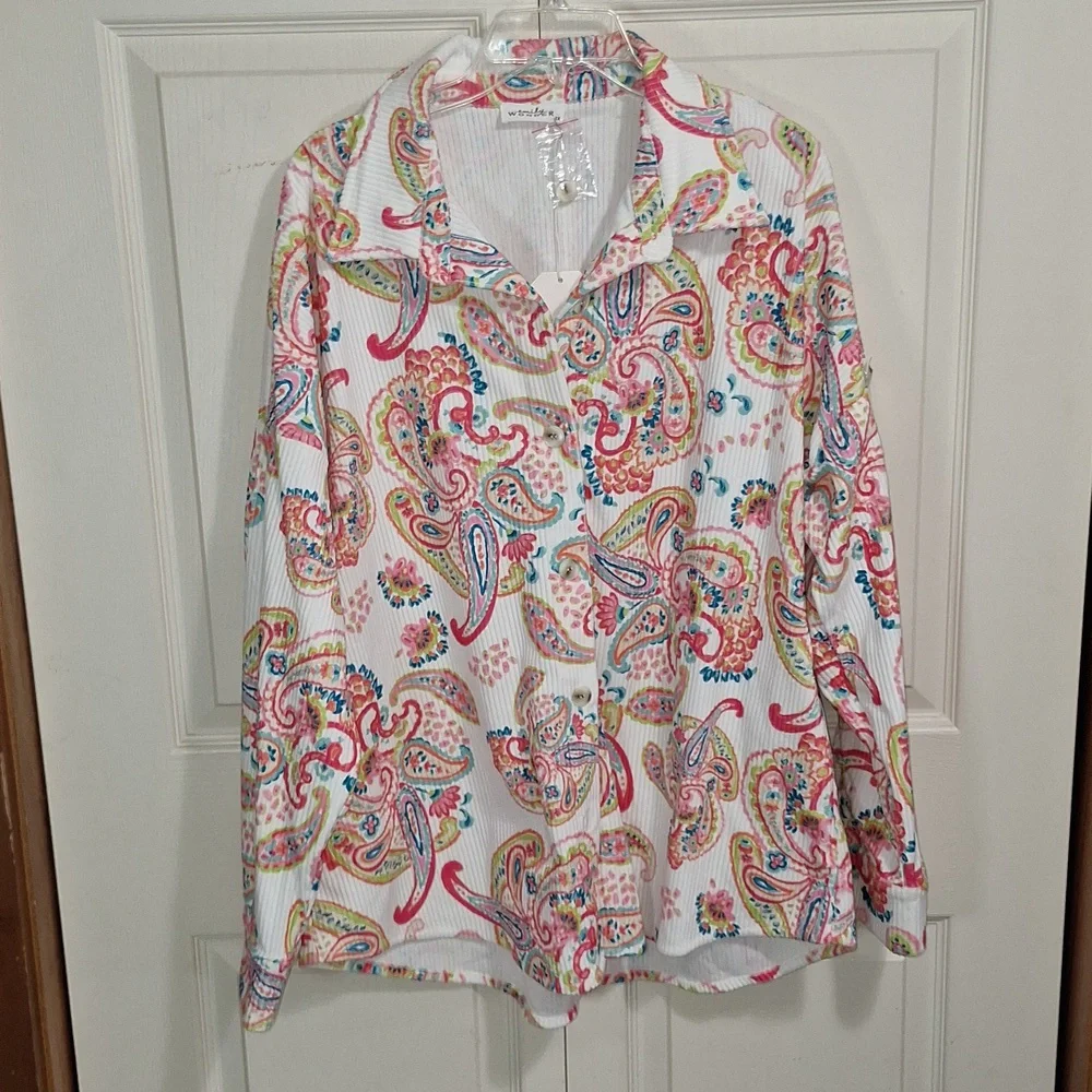 Emily Wonder button-up colorful floral shacket jacket - XL
